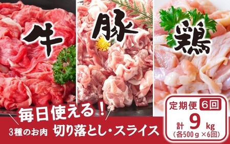 [定期便/6ヶ月連続]毎日の献立に!おおいたの牛・豚・鶏をセットでお届け(計9kg) 切り落とし 切落し スライス_2574R-2