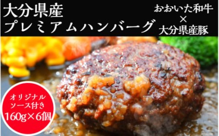 1820R_おおいた和牛と大分県産の豚を使った大分プレミアムハンバーグ6個入り(計960g)