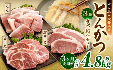 [3ヶ月定期便] とんかつ 3種食べ比べセット 大分県産 豚肉 約1.6kg ×3回 合計4.8kg [米の恵み] ロース 肩ロース モモ トンカツ