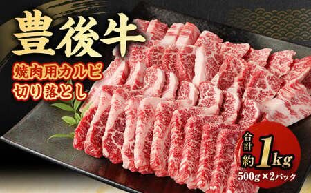 [大分県産] 豊後牛 焼肉用 カルビ 切り落とし 約1kg (約500g×2パック) 牛肉 中落ち