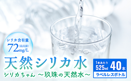 [数量限定]天然水 シリカ 525ml × 40本 [シリカちゃん〜玖珠の天然水〜] 水 水 500ml 500ml 天然水 天然水 ラベルレス 天然シリカ水 水 ミネラルウォーター 国産 保存可能 水 防災 備蓄 シリカ水 シリカ水