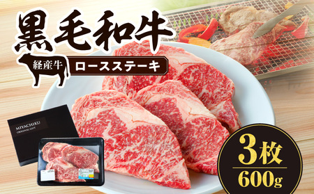 黒毛和牛(経産牛)ロースステーキ3枚 計600g 宮崎牛 ロース BBQ