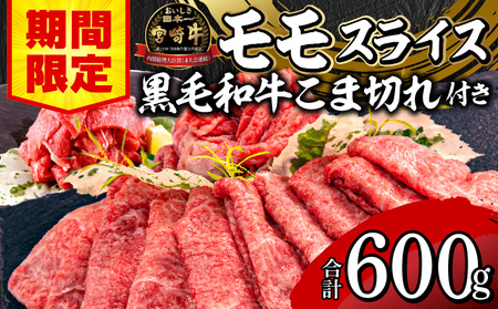 [期間限定]宮崎牛モモスライス500g 宮崎県産黒毛和牛小間切れ100g 合計600g 宮崎牛 モモ 小間切れ