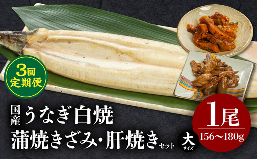 【3回定期便】うなぎ白焼(大サイズ)・きざみ・肝焼きセット