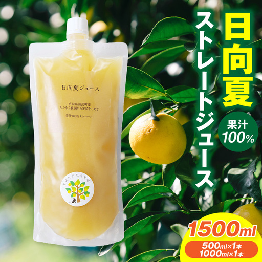 日向夏ストレートジュース100%(500ml×1本、1000ml×1本セット) 日向夏 ジュース 柑橘
