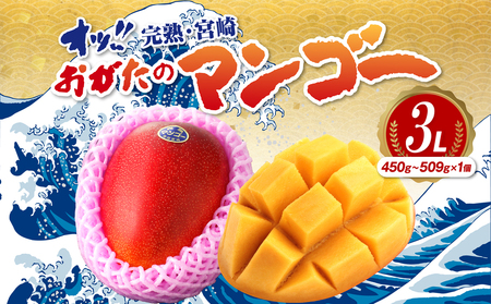 [期間・数量限定]おがたのマンゴー 完熟宮崎マンゴー 3Lサイズ(450〜509g)×1個 贈答 フルーツ 宮崎市