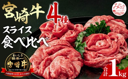 宮崎牛 スライス肉 計1kg 食べ比べ すき焼き用 しゃぶしゃぶ用 盛り合わせ 4部位