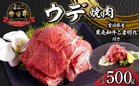 宮崎牛ウデ焼肉・宮崎県産黒毛和牛こま切れ(計500g)