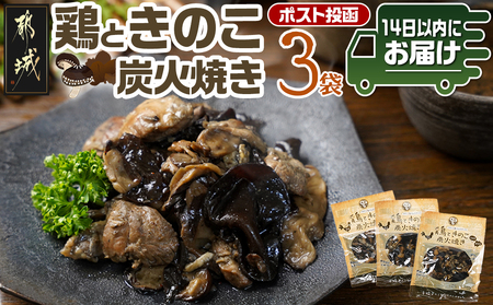 鶏ときのこ炭火焼き100g×3袋※ポスト投函≪みやこんじょ快速便≫_LC-8701-R_(都城市) 国産鶏肉 炭火焼き しいたけ きくらげ 加工品 レトルト加工 おかず ポスト投函