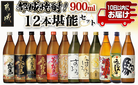 都城焼酎!12本堪能セット≪みやこんじょ特急便≫_AG-2201_(都城市) 本格芋焼酎 麦焼酎 白霧島 黒霧島 黒霧島EX 赤霧島 茜霧島 虎斑 するる ほろる KIRISHIMA NO.8 みやこざくら みやこんじょ黒 駒 25度 20度 各900ml