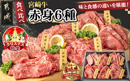 [☆クリスマス☆]宮崎牛赤身6種600g≪12月20日〜23日お届け≫_16-2601-OJX_(都城市) 牛肉 ウデミスジ ウデ三角 ウデクリ とうがらし ウデ赤身 ウデカルビ 約100g 計600g 6種類セット赤身