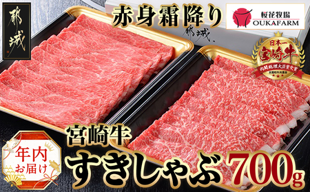 [年内お届け]宮崎牛[赤身霜降り]すきしゃぶ700g≪2024年12月20日〜31日お届け≫_MJ-6523-HNY_(都城市) ブランド牛 牛うで 牛もも スライス 700g 350g×2 すき焼き しゃぶしゃぶ 赤身霜ふり