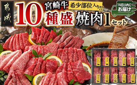 宮崎牛食べ比べ10種盛り焼肉セット≪みやこんじょ快速便≫_17-3102-R_(都城市) 都城産 宮崎牛 A4ランク 焼肉 セット 内モモ カタ トンビ ランプ ラムシン マルシン カメノコ イチボ マルカワ ミスジorトモサンカク 10種類 贈答用 14日以内にお届け