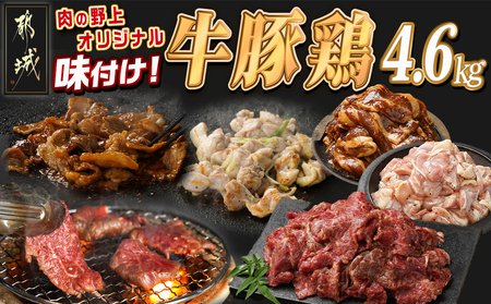 肉の野上の牛・豚・鶏オリジナル味付け4.6kg_AD-2604_(都城市) 味付き 甘辛タレ 外国産鶏肉/豚肉 国産牛肉 セット 真空パック