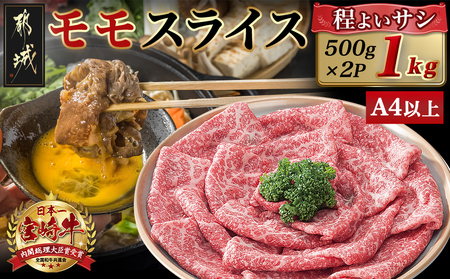 宮崎牛モモスライス(500g×2P)_MJ-N402_(都城市) 宮崎県産 宮崎牛 モモ 赤身肉 スライス すき焼き しゃぶしゃぶ 1kg 贈答用 ギフト