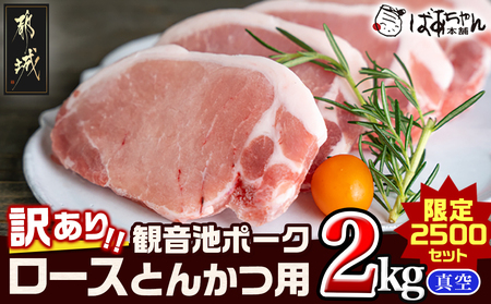 [2025年2月お届け][訳あり][限定2500セット]観音池ポークロースとんかつ用(真空)2kg_AA-1535-2502_(都城市) 宮崎県ブランドポーク認定 観音池ポーク 大きさ不揃い 真空 豚ロース肉 トンカツ用 ご家庭 冷凍 豚肉