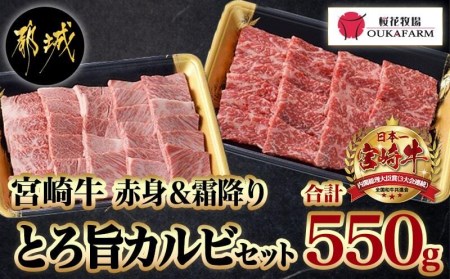 宮崎牛赤身&霜降り[とろ旨カルビセット]550g_MJ-6519_(都城市) 牛肉 牛もも焼肉用(300g×1パック) 牛肩ロース焼肉用(250g×1パック) 合計550グラム 赤身肉 霜降り肉 ギフト 贈答用