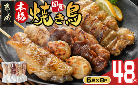 職人串打ちの本格焼き鳥48本!!_12-3307_(都城市) 焼鳥串 生冷凍串 冷凍生肉 もも 皮 手羽 小肉 砂肝 ぼんじり ねぎま ハラミ せせり つくね 6本入り 8P 計1.6kg BBQ