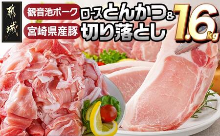 観音池ポークロースとんかつ用[訳あり]&宮崎県産豚切り落とし1.6kgセット_AA-9234_(都城市) 観音池ポーク ロース とんかつ用 不揃い 訳あり 国産豚肉 ウデ・モモ 切落とし