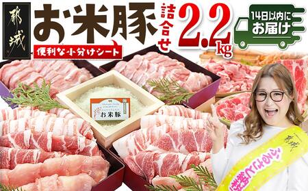 お米豚2.2kgセット≪みやこんじょ快速便≫_14-3101-R_【ご入金確認後、14日以内にお届け!!】(都城市) 豚肉 豚ロース 豚 こま切れ 切り落とし 豚バラ 豚肩ロース ブランド豚 小分け スライス肉 シート仕切り 