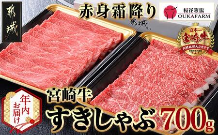[年内お届け]宮崎牛[赤身霜降り]すきしゃぶ700g≪2025年12月15日〜31日お届け≫_17-6507-HNY_(都城市) 牛肉 ブランド牛 牛うで もも スライス 700g 350g×2 すき焼き しゃぶしゃぶ 赤身 霜降り 牛肉 肉