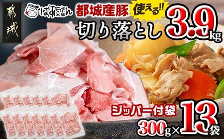 都城産豚切り落とし3.9キロ(ジッパー付袋入り)_MJ-1571_(都城市) 都城豚肉 総重量3.9kg切落とし 300g×13パック チャック付き 小分け 冷凍 省スペース ウデ肉 モモ肉 ストック 豚肉 小分け 使いやすい 焼きそば カレー 生姜焼き 肉野菜炒め アレンジ