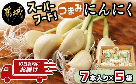 スーパーフード!つまみにんにく 7本入り×5袋※冷蔵≪みやこんじょ特急便≫_LG-C901-Q_(都城市) 水耕栽培 発芽(スプラウト) 鉄分 亜鉛 カルシウム GABA ミネラル 体づくり