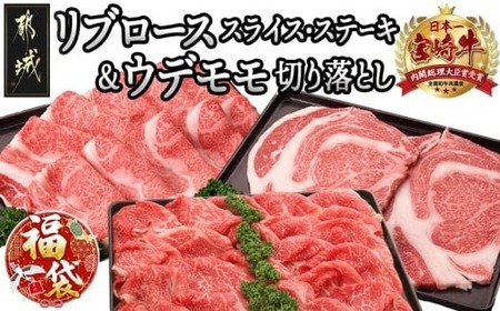 [福袋★2026]宮崎牛すき焼き♪ステーキ♪霜降りリブロース&うでもも切り落としセット_AE
