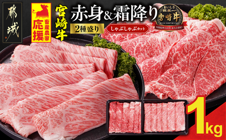 [2026年2月お届け]畜産農家応援! 宮崎牛しゃぶしゃぶ2種セット500g×2パック_17E-N203-2602_(都城市) お届け月が選べる 黒毛和牛 赤身 霜降り 肩ロース ウデモモ しゃぶしゃぶ用 1kg