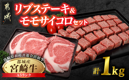 [共進会牛](A5)宮崎牛リブ&モモサイコロステーキセット_29-2501_(都城市) 宮崎県 宮崎牛 リブロース モモ ステーキ 300g サイコロ 品評会出展牛 特別セット