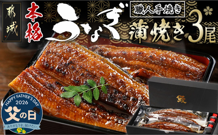 [父の日]職人手焼きの本格うなぎ蒲焼き3尾≪6月18日〜21日お届け≫_AC-3301-FG_(都城市) 鰻蒲焼 3尾 (総重量450g以上) タレ付き (30ml×3個) 国産うなぎの蒲焼き 特製たれ付き 冷凍 ウナギ かば焼き うなぎ
