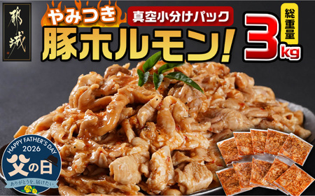 [父の日]やみつき豚ホルモン!3kg!真空小分けパック!≪6月18日〜21日お届け≫_LG8-3303-FG_(都城市) 国産 味付き 300g×10P 豚肉