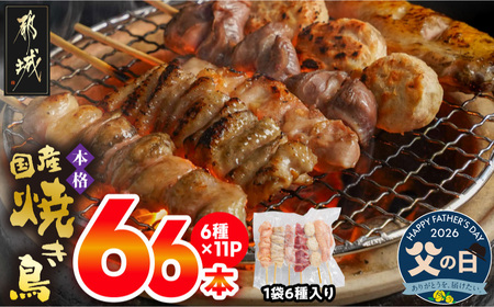 [父の日]職人串打ちの本格焼き鳥66本!!≪6月18日〜21日お届け≫_MJ-3312-FG_(都城市) 生冷凍 6本入り 11P 計2.1kg 鶏肉 国産 小分け 人気 おすすめ オススメ