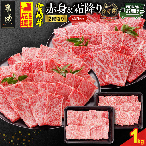 畜産農家応援! 宮崎牛焼肉2種セット500g×2パック≪みやこんじょ快速便≫_19-N2-002-1000-R