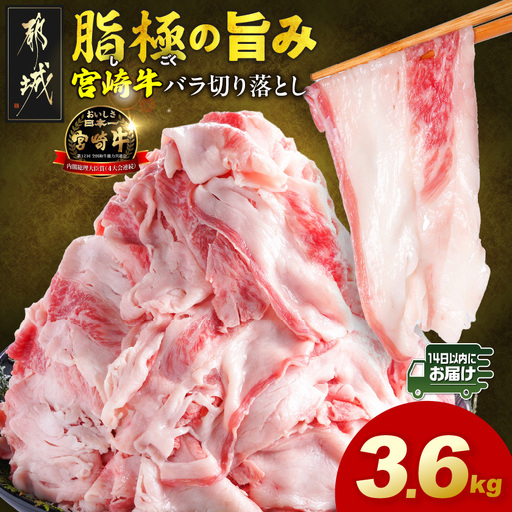 宮崎牛バラ切り落とし3.6kg≪みやこんじょ快速便≫〔28-N2-019-3600g-R〕 宮崎牛 牛肉 宮崎県産 国産 黒毛和牛 バラ肉 バラ きりおとし 300g 小分けパック 煮込み 炒め物 牛丼 カレー 肉じゃが 肉豆腐高級 とろける ミヤチク 14日以内お届け
