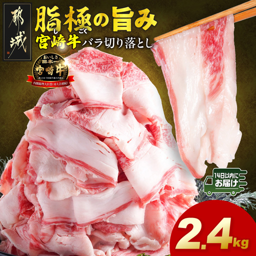 宮崎牛バラ切り落とし2.4kg≪みやこんじょ快速便≫ 〔AC-N2-019-2400g-R〕 宮崎牛 牛肉 宮崎県産 国産 黒毛和牛 バラ肉 バラ きりおとし 300g 小分けパック 煮込み 炒め物 牛丼 カレー 肉じゃが 肉豆腐高級 とろける ミヤチク 14日以内お届け