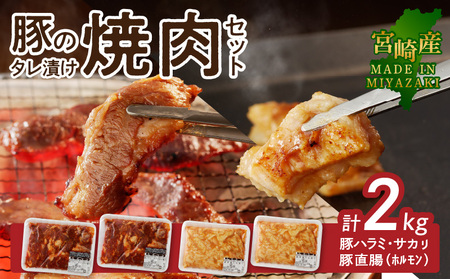 [宮崎産]豚ハラミ･サガリ タレ漬け1kgと豚直腸(ホルモン)タレ漬け1kgのセット 計2kg