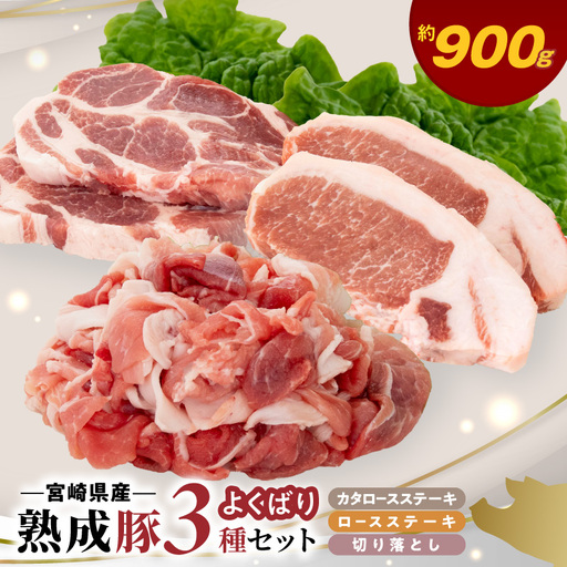 宮崎県産熟成豚 よくばり3種セットB-2(ステーキ2種 各2個/切り落とし2個