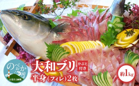 [大和ブリ]半身(フィレ)約1kg×2枚かぶと付き