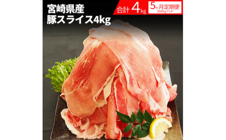 宮崎県産豚スライス 4kg 5回定期便 N0136-