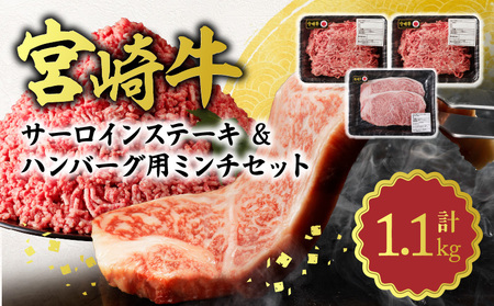 宮崎牛 サーロインステーキ & ハンバーグ用ミンチ セット 合計 1.1kg N0140-