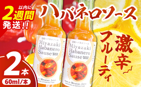 爽やか激辛食感 フルーティなハバネロソース 数量限定 宮崎 ハバネロ ソース 計2本 激辛ソース 調味料 おすすめ 加工品 オリジナル ブレンド 肉料理 パスタ ピザ ギフト プレゼント 贈り物 お取り寄せ 宮崎県 日南市 送料無料_ZXV1-24