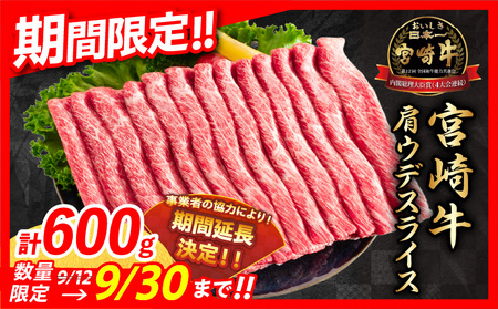 【令和6年11月配送】数量限定 期間限定 宮崎牛 肩ウデ スライス 計600g 肉 牛肉 国産 すき焼き 人気 黒毛和牛 赤身 しゃぶしゃぶ A4 A5 等級 ギフト 贈答 小分け 食品 ミヤチク 宮崎県 送料無料_BB131-23-ZO2-11