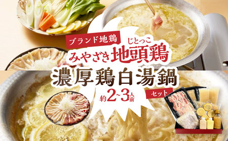 みやざき 地頭鶏 濃厚 鶏白湯鍋 セット 約2～3人前 数量限定 肉 鶏肉 しゃぶしゃぶ 加工品 国産 化粧箱入り お鍋 おすすめ おかず おつまみ 簡単調理 ブランド地鶏 詰め合わせ 贈り物 ギフト 贈答 プレゼント お返し 冷凍 宮崎県 日南市 送料無料_D106-25