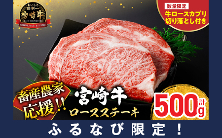 [ふるなび限定]令和7年8月配送[畜産農家応援] 宮崎牛 ロースステーキ (250g×2枚) 500g 牛ロースカブリ切り落とし 肉 牛肉 黒毛和牛 FN-Limited_CC66-25-ZOK-08