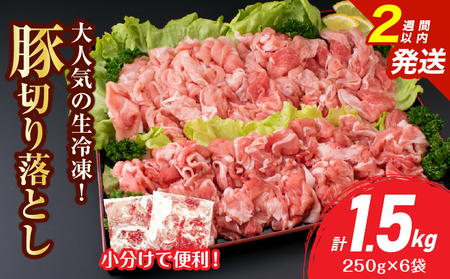 大人気 生冷凍 厳選 豚切り落とし 計1.5kg 豚肉 おすすめ 国産 食品 焼肉 肉じゃが 豚汁 野菜炒め おかず お弁当 晩ご飯 グルメ 小分け 個包装 真空パック おすそ分け お取り寄せ 新鮮 万能食材 宮崎県 日南市 送料無料_BB158-25-2W