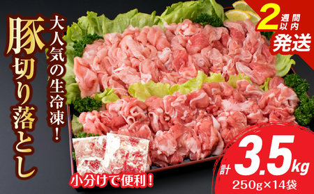 大人気 生冷凍 厳選 豚切り落とし 計3.5kg 豚肉 おすすめ 国産 食品 焼肉 肉じゃが 豚汁 野菜炒め おかず お弁当 晩ご飯 グルメ 小分け 個包装 真空パック おすそ分け お取り寄せ 新鮮 万能食材 宮崎県 日南市 送料無料_D110-25-2W