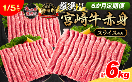 6か月定期便 数量限定 厳選 宮崎牛 赤身 スライス 合計6kg_NH1-25