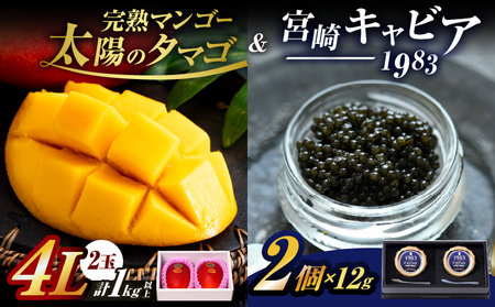 完熟マンゴー 太陽のタマゴ (4L×2玉) & 宮崎キャビア1983 2個_NG1-25