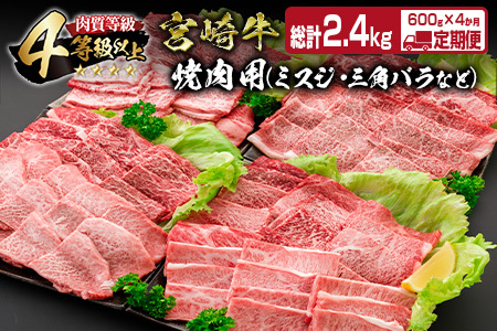 ≪4か月お楽しみ定期便≫宮崎牛焼肉バラエティセット(総計2.4kg)　肉　牛　牛肉 I17-21